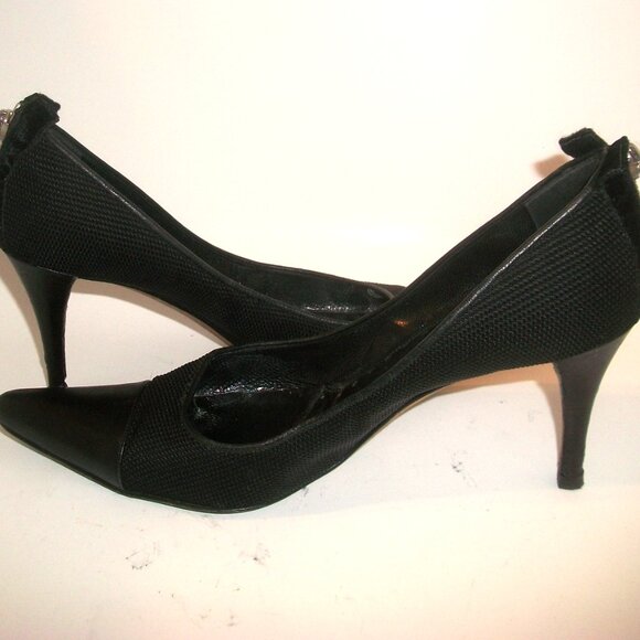 Yves Saint Laurent Vintage 90's Pointy Rear-Zip Leather & Textile Pumps - Picture 7 of 14